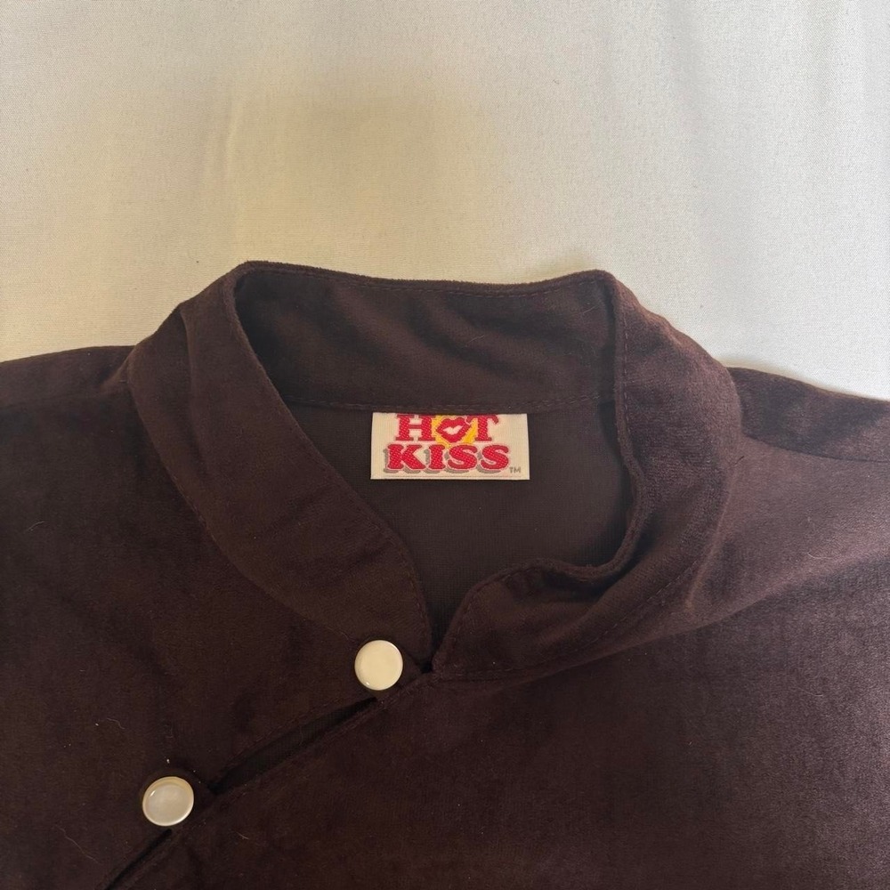 Brown Velvet Mandarian Collar Crop Top Vintage 90s/Y2K Small Hot Kiss Grunge Alt - Picture 6 of 8